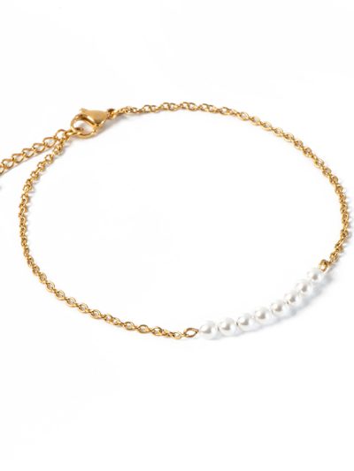 Chevillère acier inoxydable or avec perles blanches Swarovski Zoé 2 Kara Bijoux