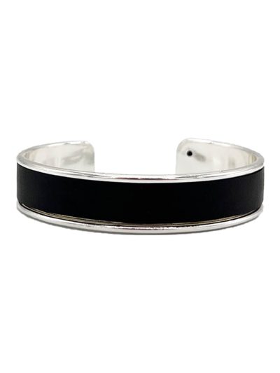 Bracelet rigide argent ouvert avec cuir de pommes noir exclusivité Kara x Sanana Mélodie 1 Kara Bijoux-2