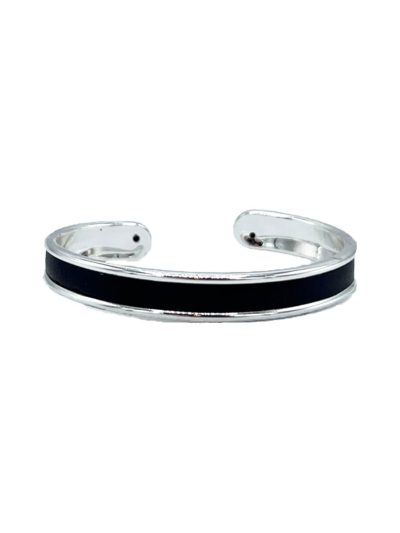 Bracelet rigide argent ouvert avec cuir de pomme noir exclusivité Kara x Sanana Mélodie 1 Kara Bijoux-1