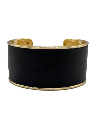 Bracelet cuff ajustable doré avec cuir de pomme noir collection exclusive Kara x Sanana Mélodie 2 Kara Bijoux-2