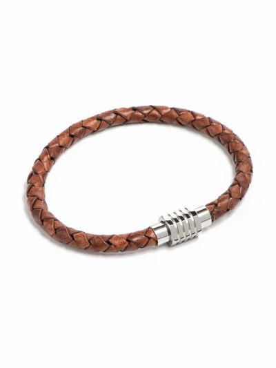 Bracelet homme tressé en cuir brun Arnaud 6 avec fermoir aimanté Automne Hiver 2022-2023 Kara Bijoux