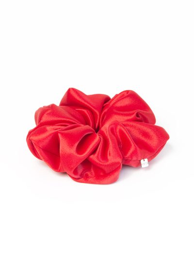 Chouchou fluffy satiné couleur rouge vif accessoires Collection de Noël 2022 Magie 9 Kara Bijoux