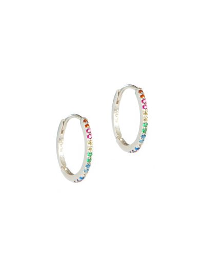 Boucles d'oreilles anneaux minces 15 mm argent sterling .925 avec zircons multicolores Keira 16 Collection Printemps-Été 2023 Kara Bijoux-1