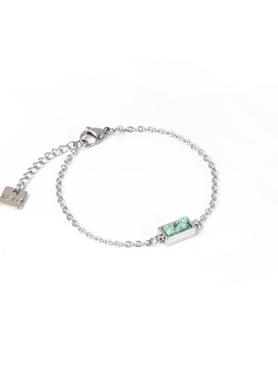 Bracelet délicat inox avec pierre naturelle druzy verte/aqua California 2 Collection Vacances 2023 Kara Bijoux