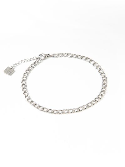 Bijou de cheville en acier inoxydable au design de gandes mailles plates Ollie 1 été 2024 Kara Bijoux