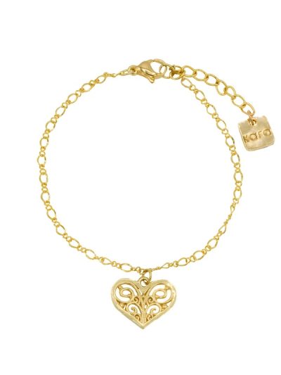 Bracelet délicat chaîne Figaro avec coeur filigrane placage or style vintage chic Amour 2 St-Valentin 2025 Kara Bijoux