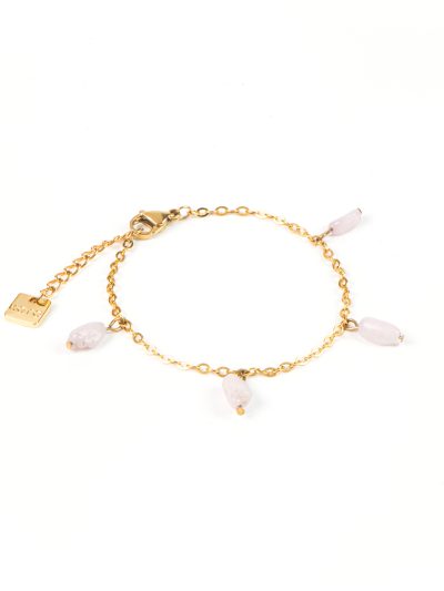 Bracelet délicat inox or avec pierres naturelles Kunzite de couleur mauve pâle Iris 1 style boho chic printemps 2025 Kara Bijoux