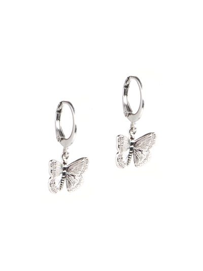 Boucles d'oreilles dormeuses inox argent avec papillons rhodium vintage chic Alma 1 printemps 2025 Kara Bijoux-1
