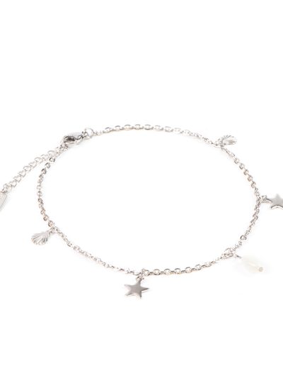 Chevillère en acier inoxydable avec breloques étoiles, coquillges et bille de coquillage Iris 1 boho chic 2025 Kara Bijoux