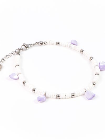 Bijou de cheville en acier inoxydable avec rondelles et perles de coquillage mauve pâle Iris 2 boho chic 2025 Kara Bijoux